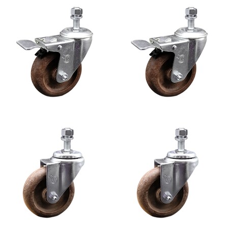 Service Caster 4 Inch SS High Temp Glass Filled Nylon 1/2 Inch Stem Caster Total Lock Brake, 2PK SCC-SSTSTTL20S414-GFNSHT-121315-2-S2